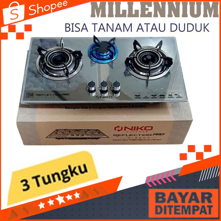 Kompor Gas Tanam 3 Tungku Niko Mirror Kompor Tanam 3 Tungku