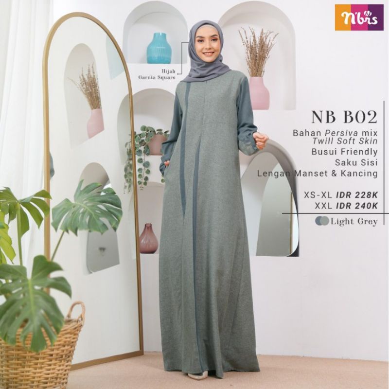 gamis nibras NB B02 dark pink light blue light grey