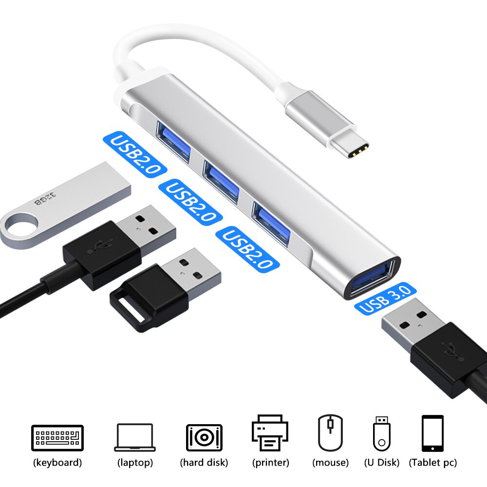 4 in 1 Hub Splitter 4 Port USB 3.0 5Gbps Tipe-C Untuk Multiport USB