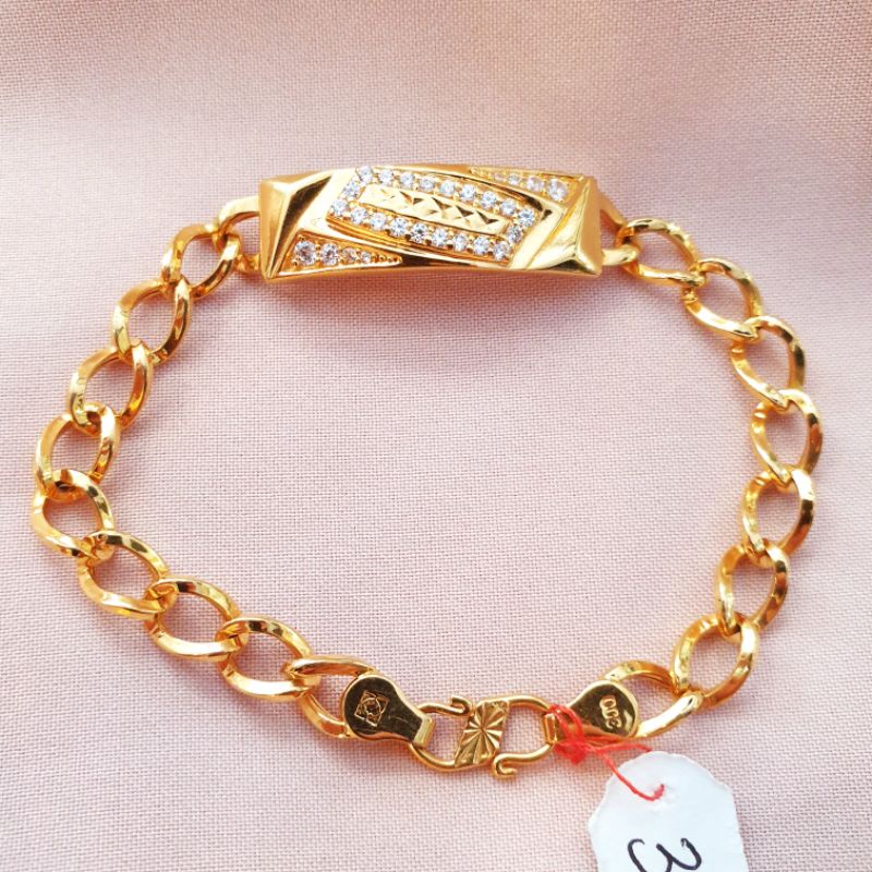 Gelang dewasa model rantai plat permata emas asli kadar 300