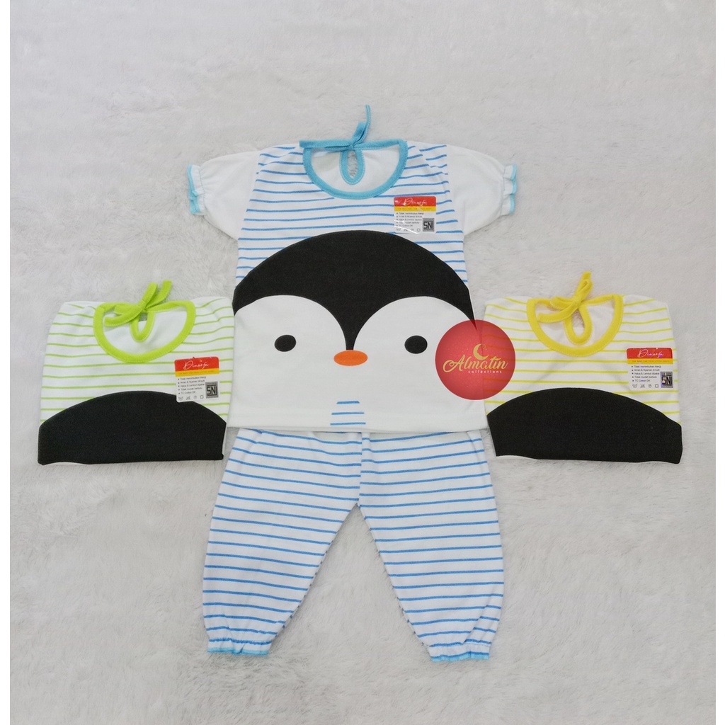 Setelan Anak Unisex / Set Baju Pendek / Baju Bayi tangan pendek celana panjang / Baju Anak Motif Pinguin