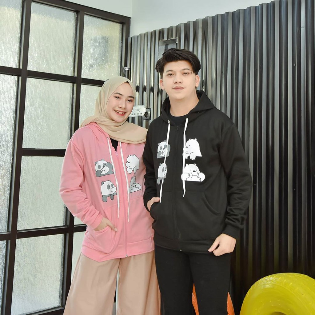 HOODIE PRIA WANITA COUPLE KOREA CASUAL ZIPPER BARE BEARS SWEATER ALL SIZE TRENDING STYLISH KECE