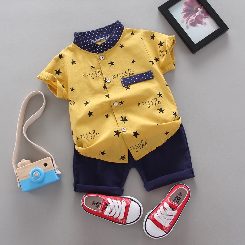 PROMO 11.11 (6bln-4tahun) Setelan Kemeja Anak Motif Stars Import / Baju Anak Import / Setelan Kemeja Lengan Pendek Anak / Kemeja Anak Lengan Pendek - KB18