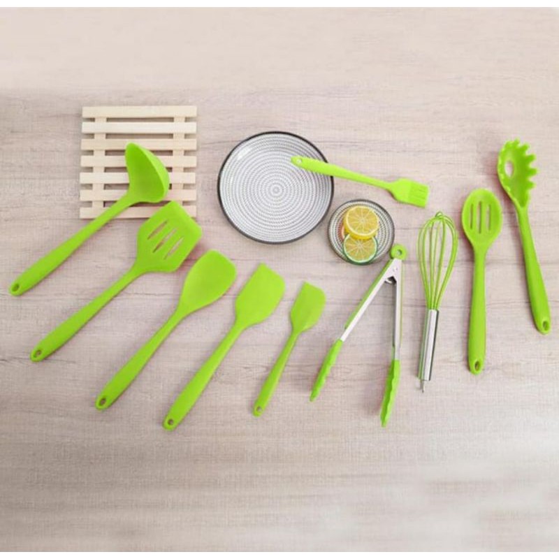 1Set 10pcs alat masak silicone tahan panas 10 pcs / spatula sodet Sutil capitan kocokan telur silikon isi 10 pcs komplit / utensil silikon 10pcs komplit