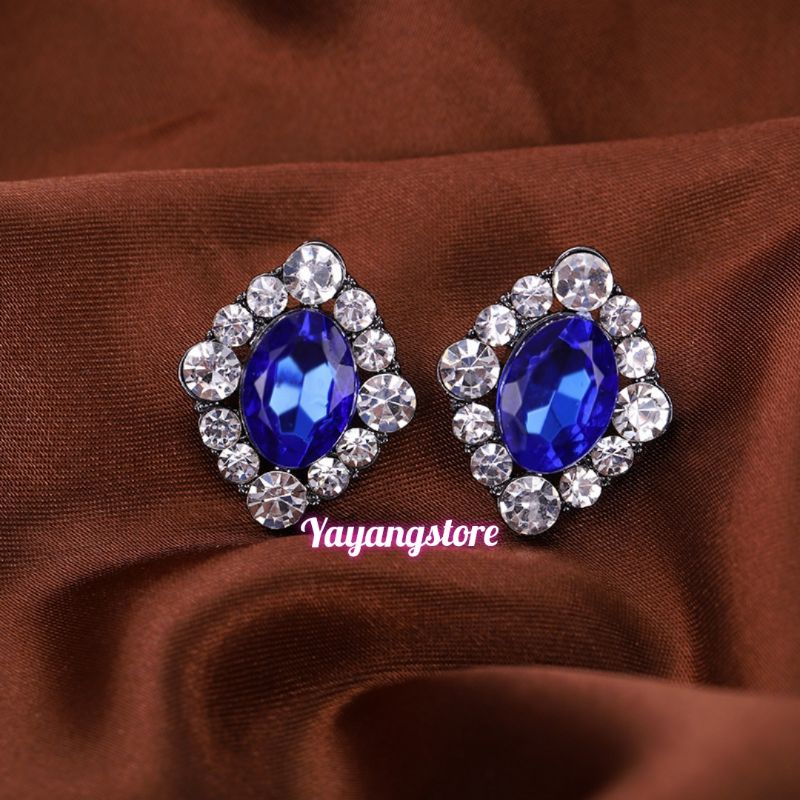 Anting Blue Diamond - Anting Mewah - Anting Pesta Batu Biru Permata Saphire Safir Korea Import