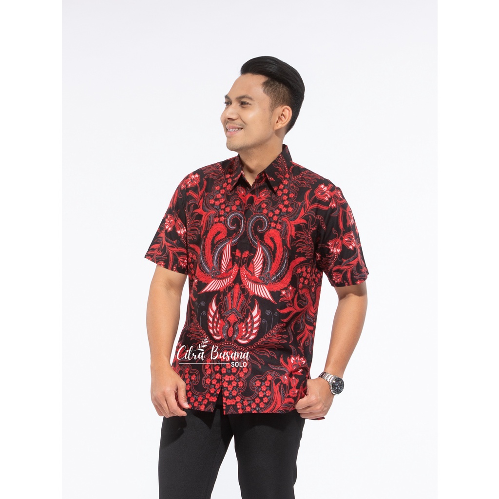 SEMULUR MERAH PENDEK Kemeja Batik Pria Full Furing Bahan Katun Primisima