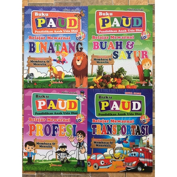 Buku Pintar PAUD Belajar Mewarnai Binatang , Buah & Sayur , Transportasi , Profesi