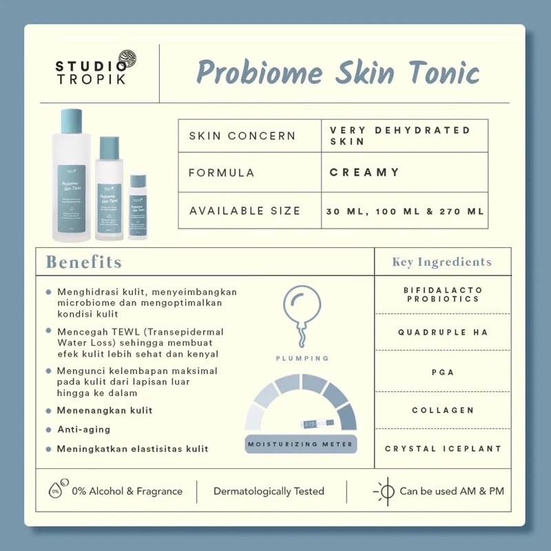 STUDIO TROPIK - Probiome Skin Tonic Toner 100ml / 30ml BPOM (Hydrating Toner)