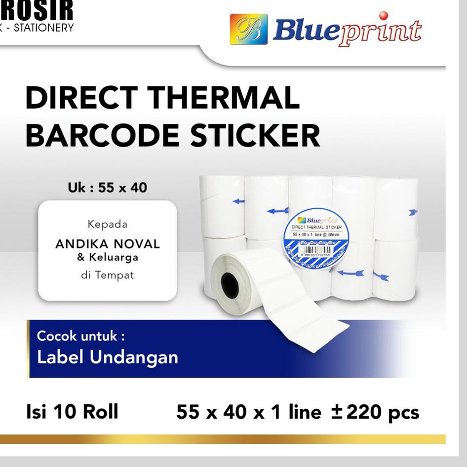 

JJZ7 55x40 (1 PACK) Kertas Thermal Sticker Barcode Stiker Label Termal BLUEPRINT Paper Roll ≈ 58MM ➺ Hot Sale O⌒
