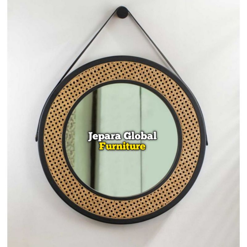 figura cermin Jati rotan bundar (figura minimalis,kaca cermin,kaca cermin rias )