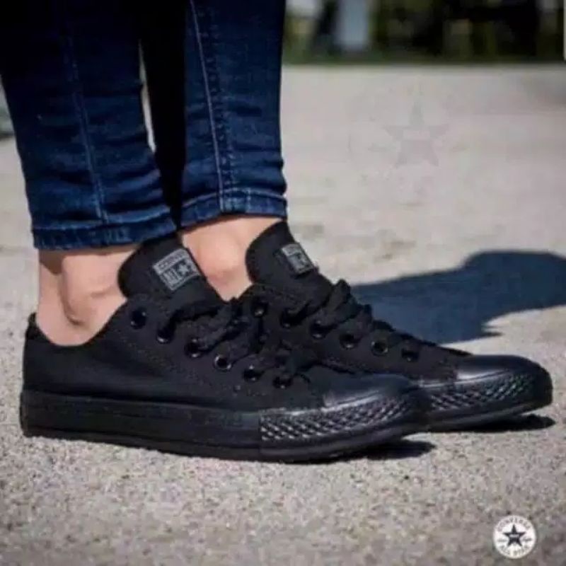 Sepatu Sekolah Converse All Star Hitam Polos Pria Wanita Sepatu Kerja Sekolah Santai Jalan Jalan