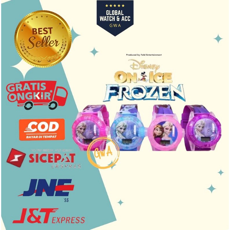 Jam tangan anak laser musik karakter Frozen Hello kitty Sofia