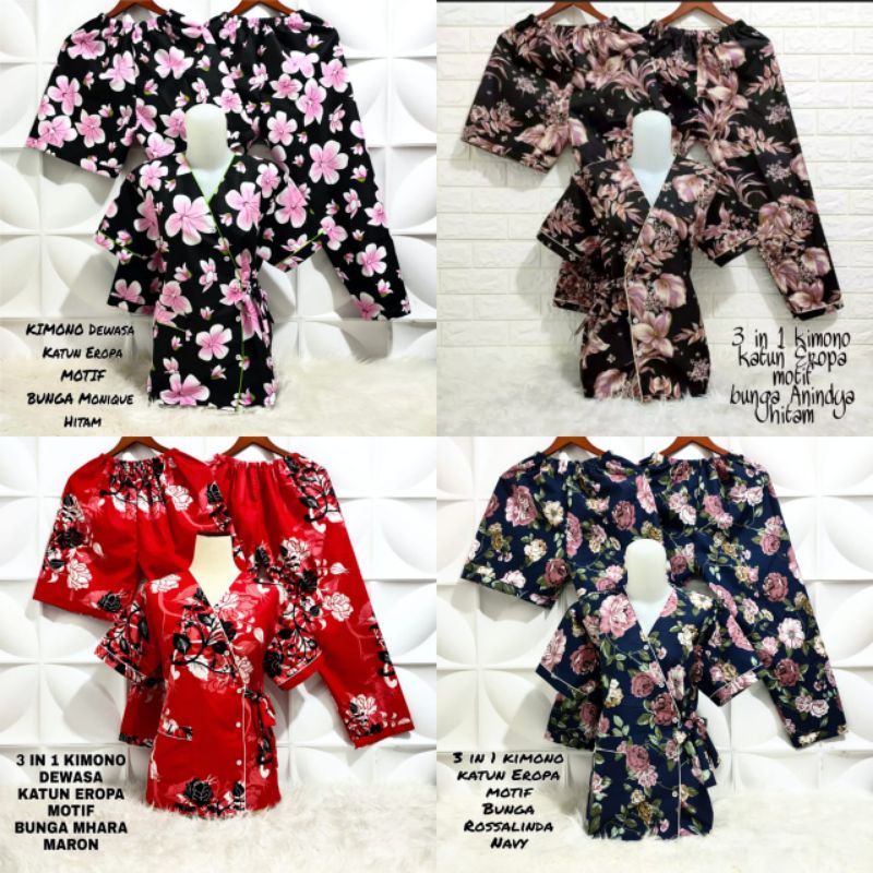 Piyama Kimono 3 in 1 dewasa motif Bunga sakura