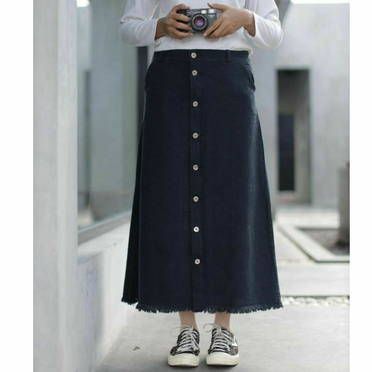 ROK JEANS KANCING BUTTON DENIM SKIRT SNOW