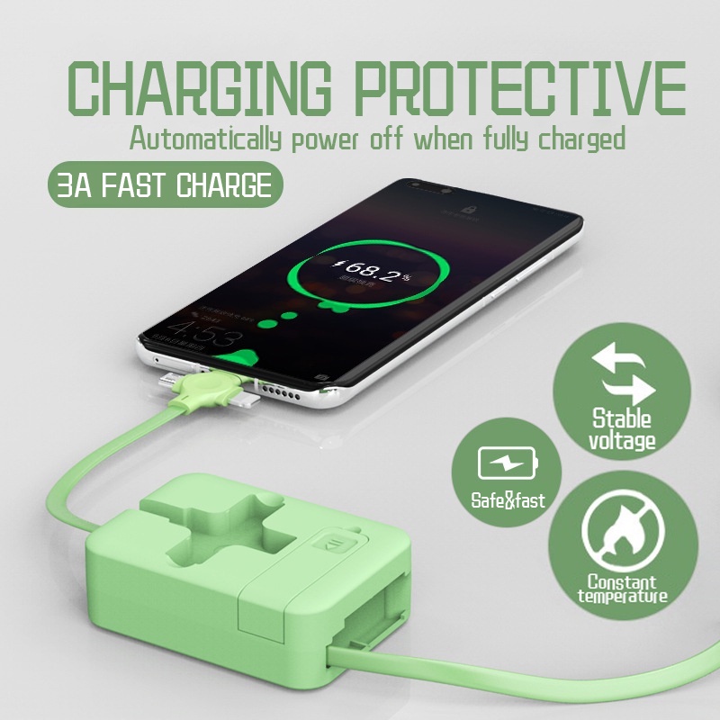 Kabel Fast Charging 3 In 1 Dengan Port Micro Usb / Tipe-C + Stand Holder Handphone