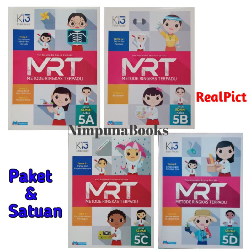Buku Metode Ringkas Terpadu ( MRT ), 5A 5B 5C 5D untuk SD/MI kelas 5 semester 1&2 sesuai kurikulum 2