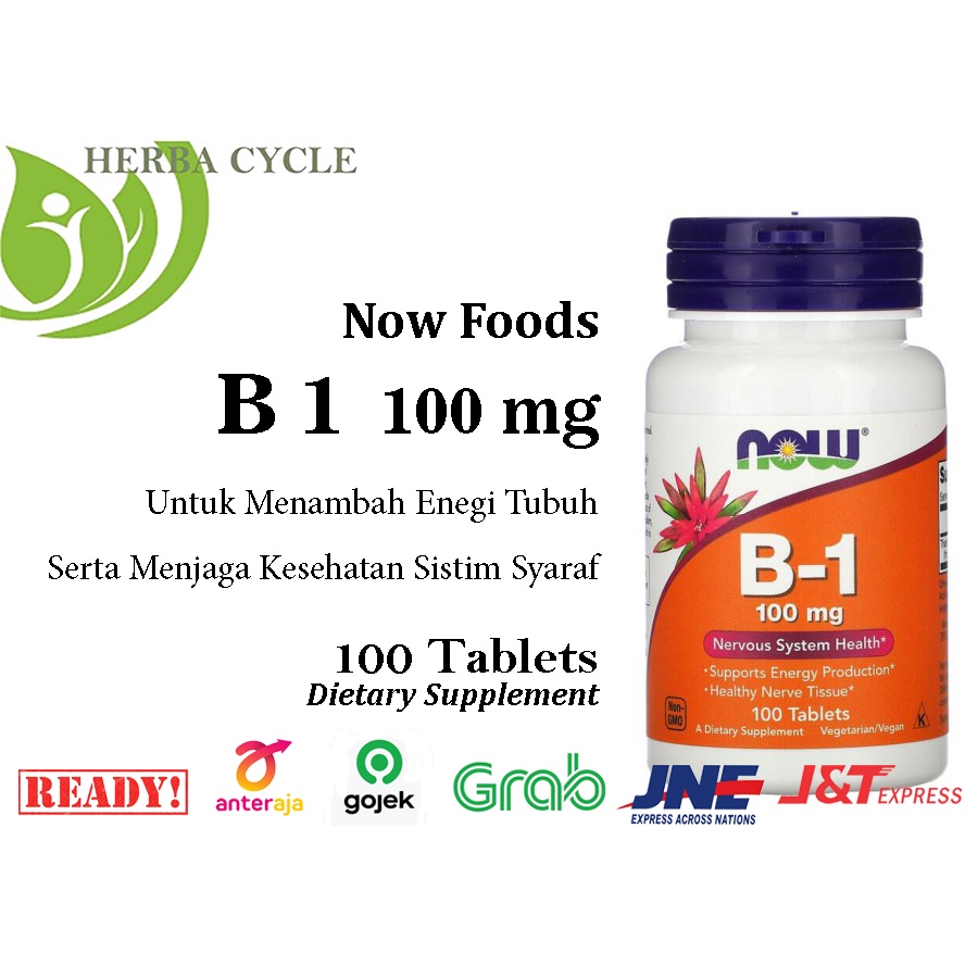 Now Foods B1 100mg 100 Tab Bantu Produksi Energi Tubuh Vitamin B1