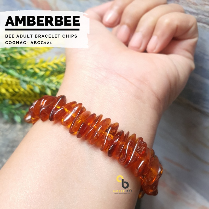 Gelang Amber Dewasa Premium Stretchy Glossy Chips Cognac ABCC121 By Amber Bee