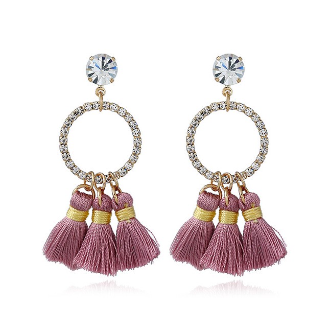 LRC Anting Tusuk Bohemia Round Shape Decorated Tassel Earrings