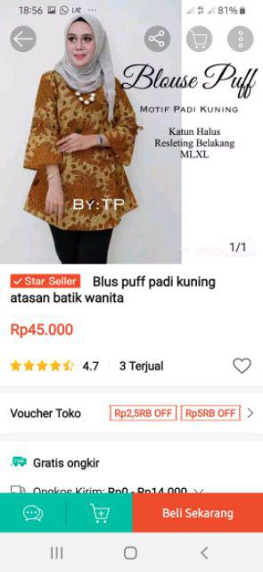Blus Puff Padi Kuning Atasan Batik Wanita