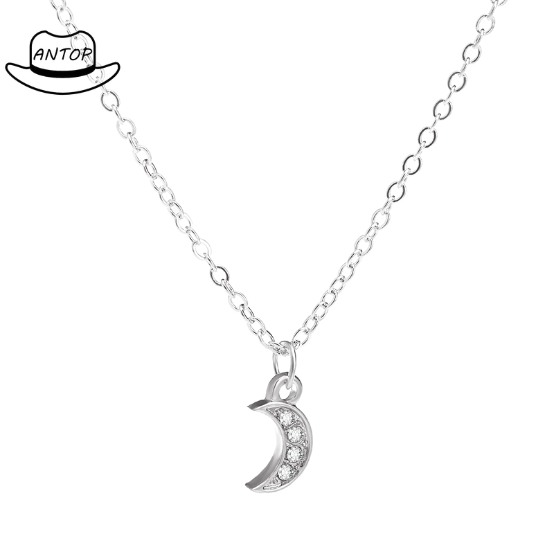 Antop！Moon Pendant Necklace Rhinestone Jewelry Dengan Rantai Pendek Klavikula Kalung Berlian Chain