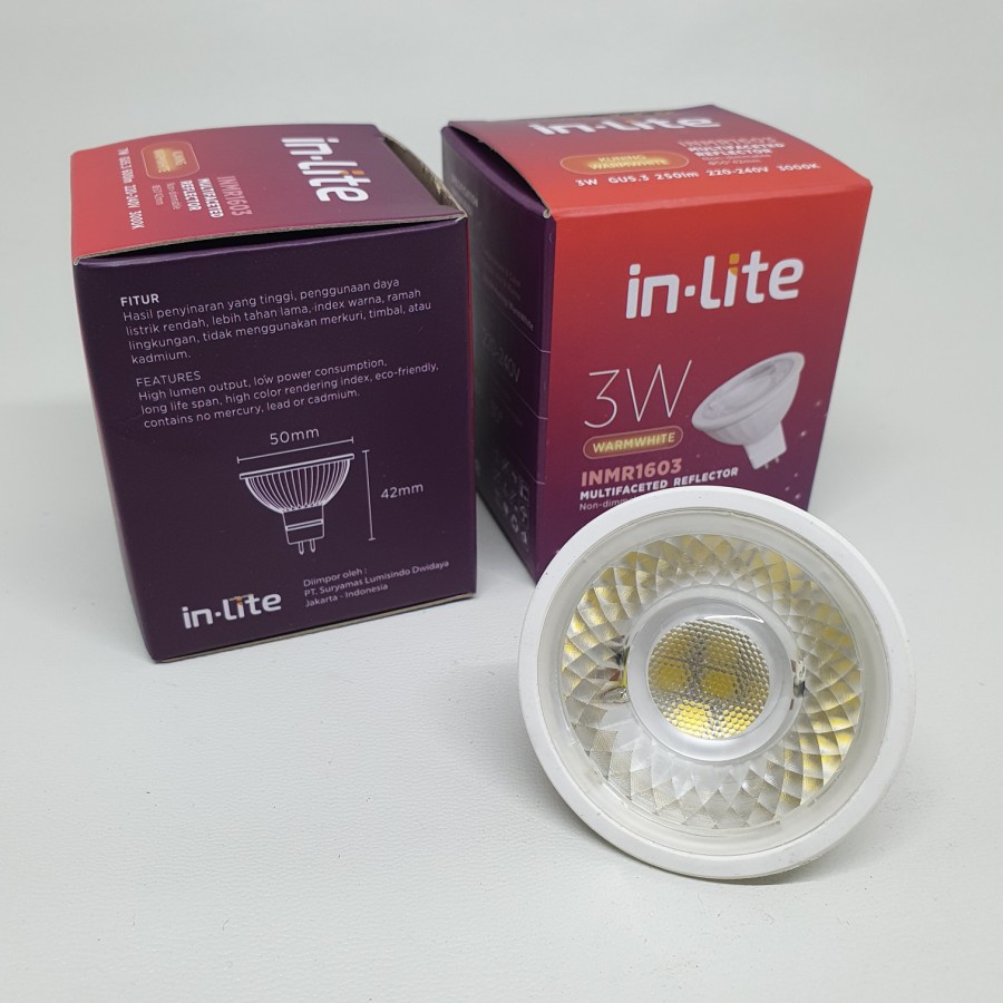 Lampu led sorot / spot mr16 3w, cahaya 3.000k / warm white