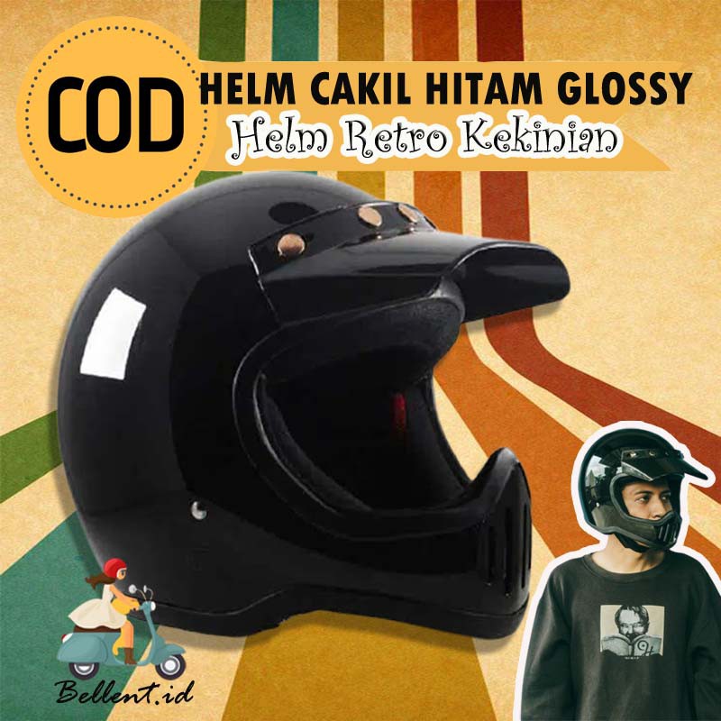 Helm Motor Retro Klasik  Fullface RIMC CAKIL M50 Black terlaris terbaru Sni