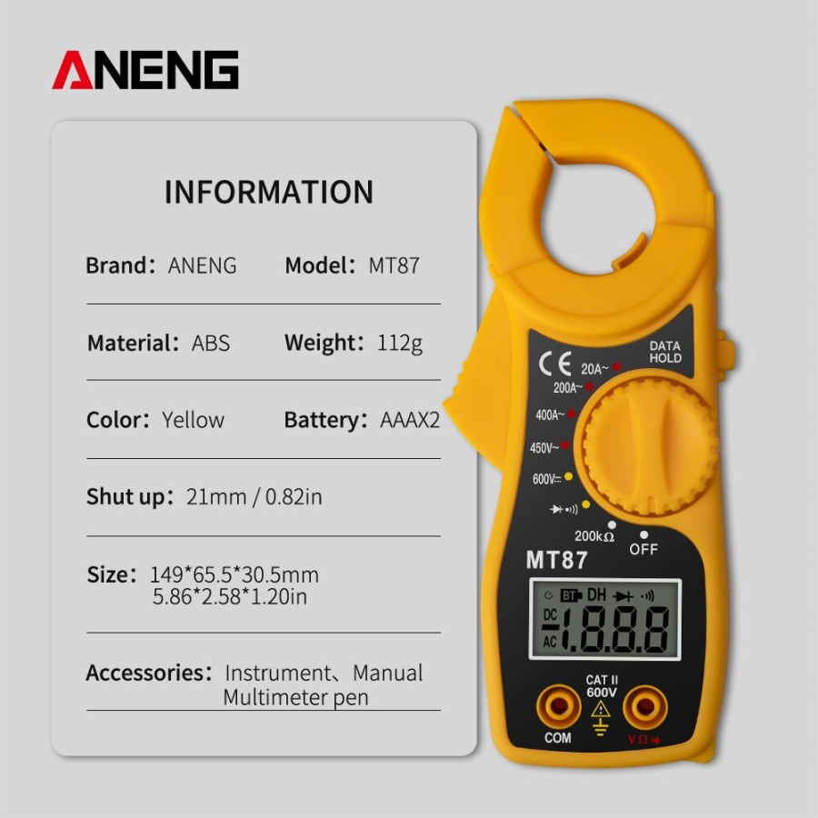 ANENG Tang Amper Digital Plus Multimeter Voltage Tester Clamp MT87