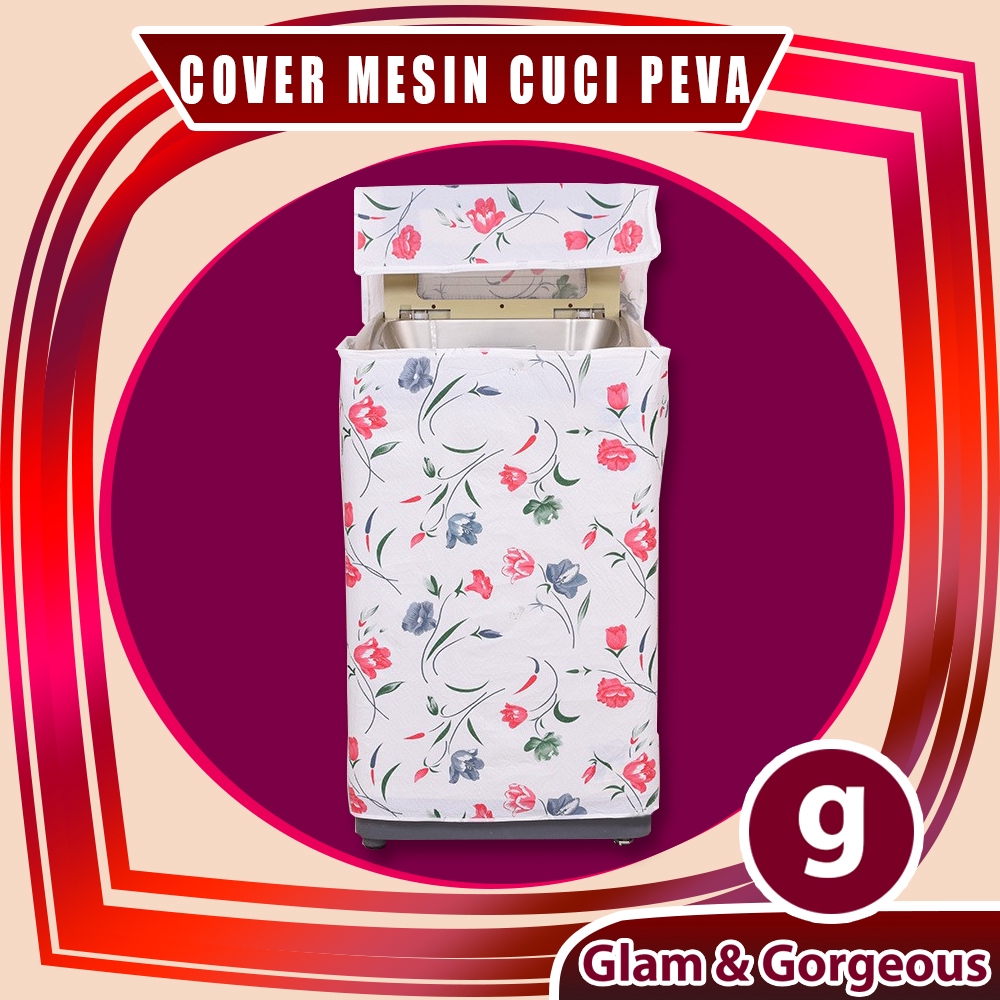 Cover Mesin Cuci Penutup Plastik Peva WMC007 Motif Bunga Biru Merah