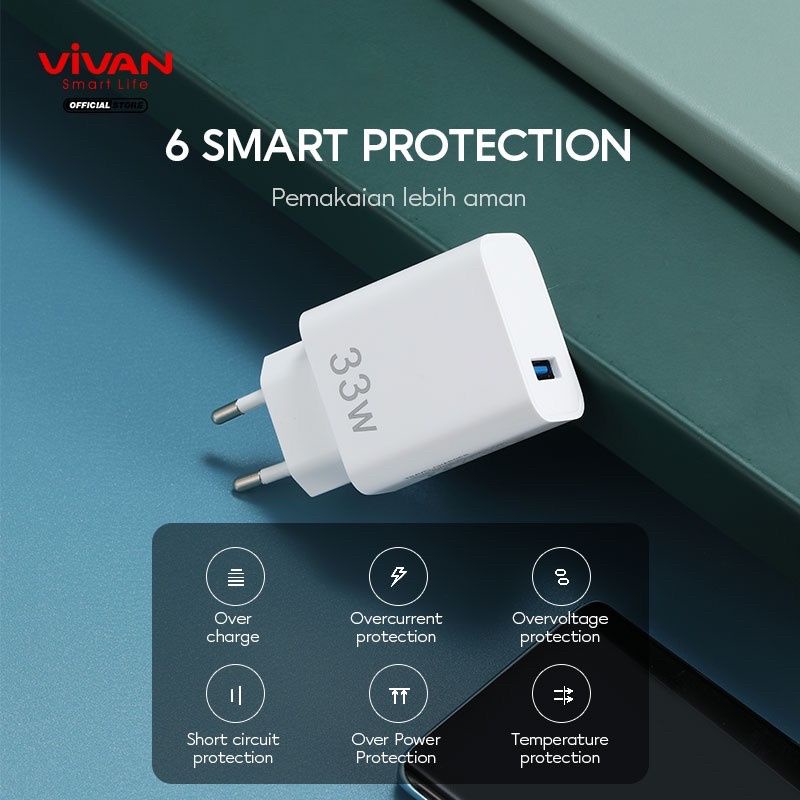 Vivan Travel Charger 33W Quick Charging single Port usb smart Protection Charger Vivan 33Watt