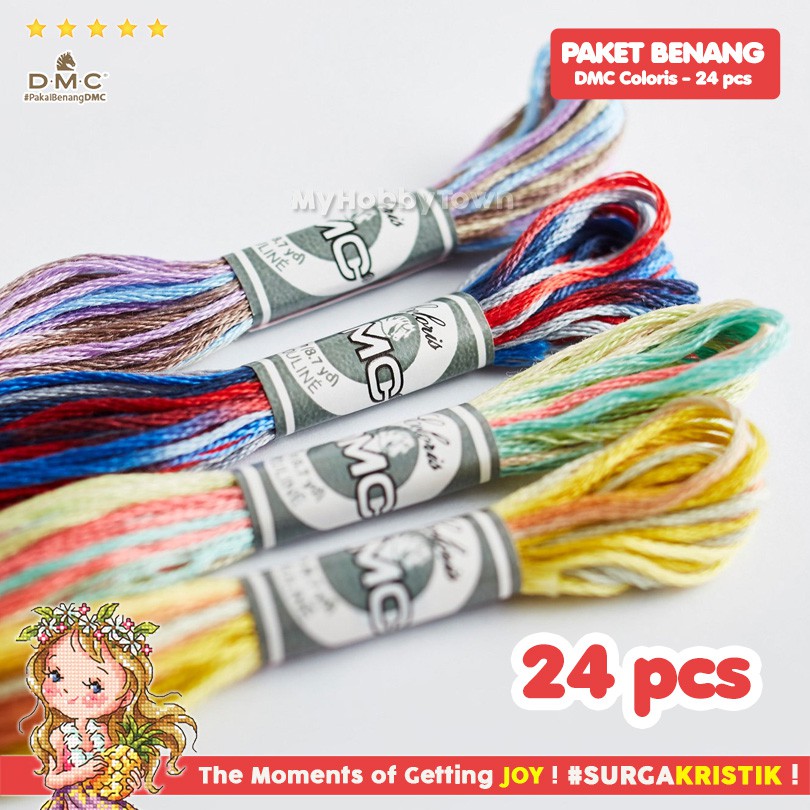 Paket 24 Pcs Benang Sulam Kristik Strimin DMC Art 517 - Coloris Gradasi Sembur
