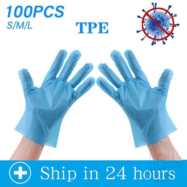 Sarung Tangan TPE Grade A Anti Infeksi 100PCS Food Grade Tahan Air Alergi Sarung Tangan Keselamatan Sekali Pakai