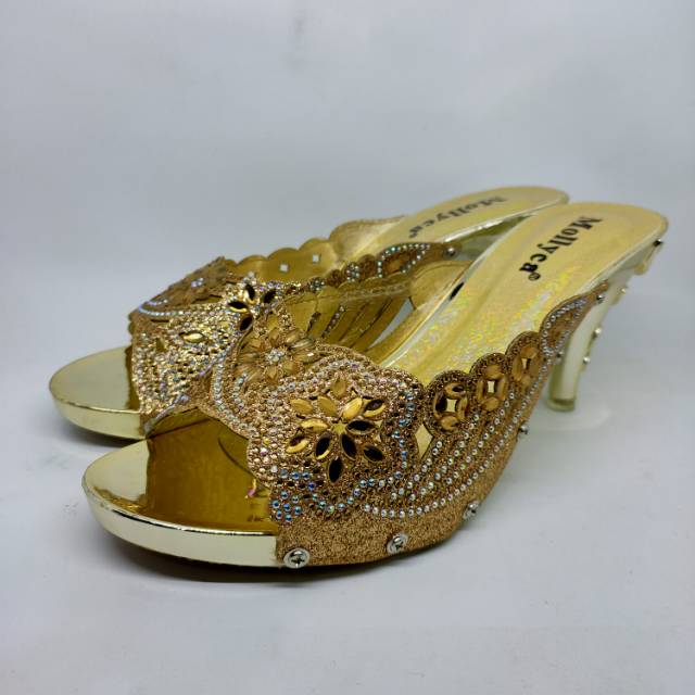 Selop Pesta Mollyca / High Heels Emas Gold / Sandal Pesta