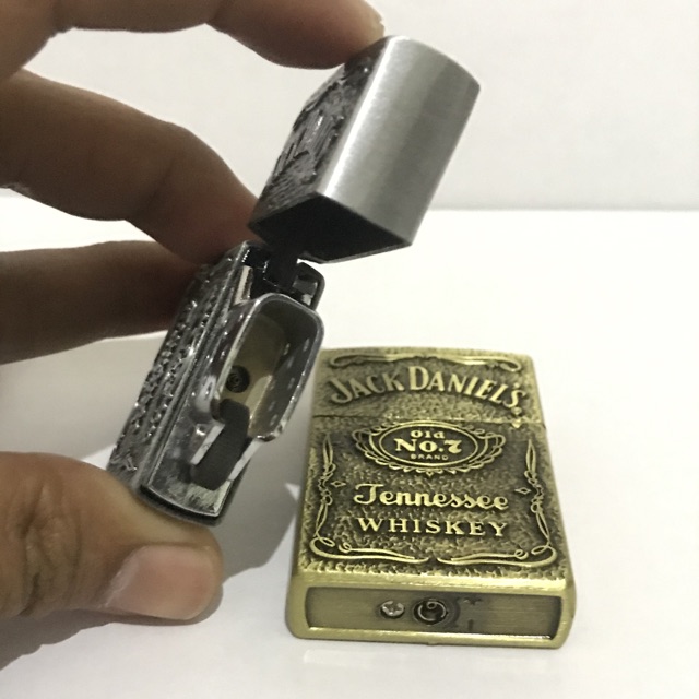 Korek Api Model Zippo Gas Motif JackDaniels Korek Gas Isi Ulang