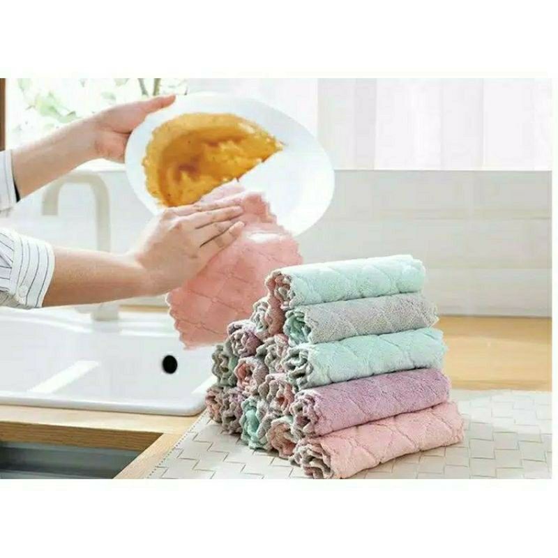 Kain lap meja piring anti minyak kain lap microfiber kain lap tangan kualitas bagus