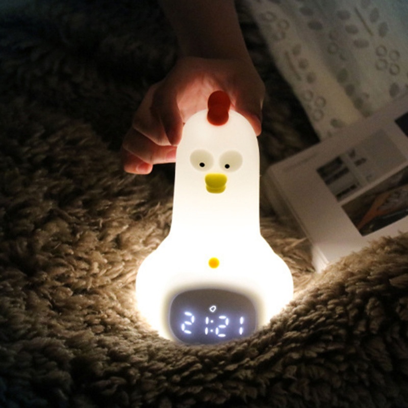 Jam Alarm Digital Bentuk Anak Ayam Bahan Silikon Dengan Lampu Malam Dan USB