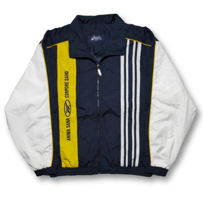 Jaket Casual Parasut Asics Second Original ( Navy / Putih / Kuning )