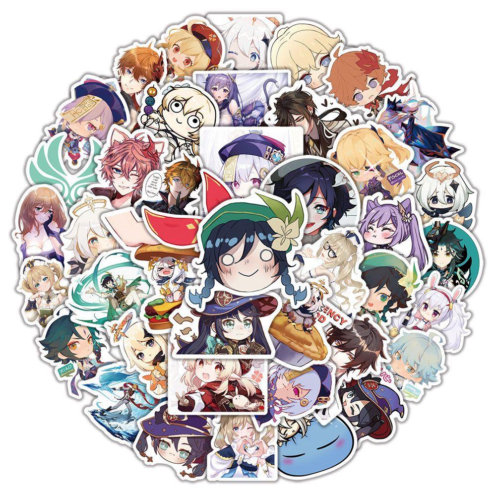 Agustina Genshin Impact Stiker Mini 50Pcs Kartun Genshin Impact Anime Game Gitar Laptop Sekolah Perlengkapan Kantor Skateboard Animel Stiker