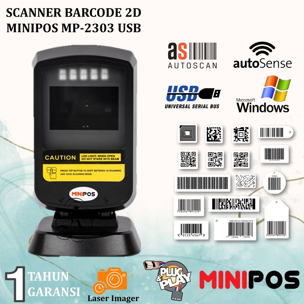 Scanner Barcode 1D 2D Minipos MP-2303 Omni USB Scan Barcode QR Code E-Faktur MP2303