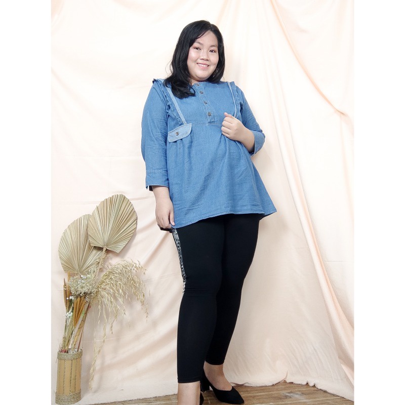 SB Collection Atasan Blouse Juita Jeans Jumbo Wanita All Size Tersedia Biru Tua dan Muda