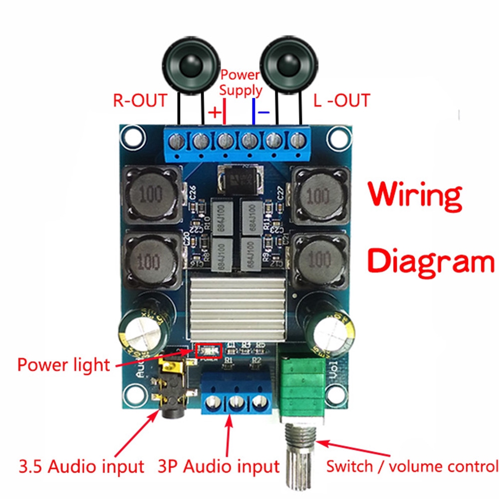 Penguat Daya Stereo Tpa3116 Tpa3116 D2 50w+50w Dual Channel Dc4.5-27V 50wx2