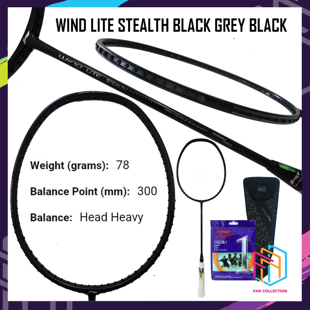 LINING WIND LITE STEALTH 78 GRAM RAKET BADMINTON ORIGINAL