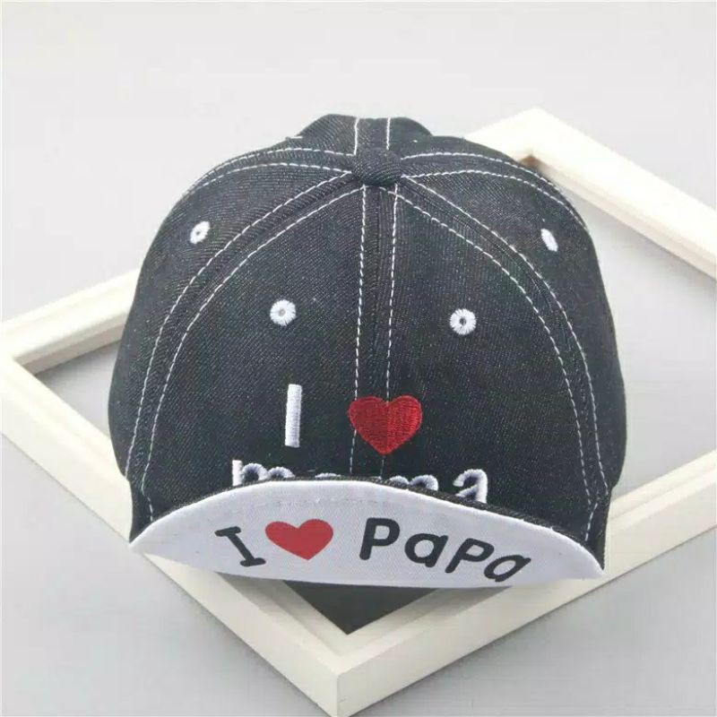 TOPI BAYI I LOVE MAMA PAPA / TOPI BASEBALL DENIM LEMBUT BAYI UNISEX