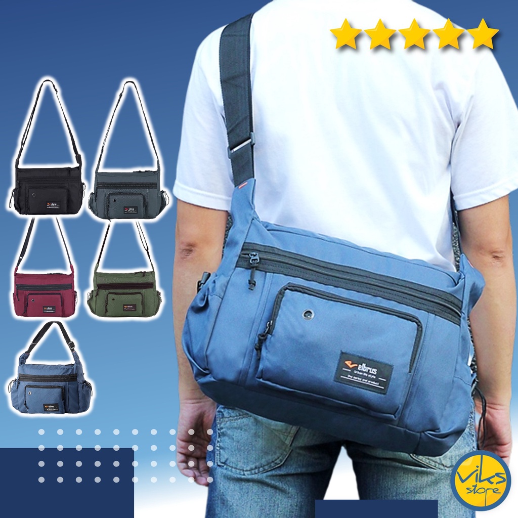 Tas Selempang Pria Cowok Perempuan Wanita Elbrus Original Slingbag Tas Slempang Distro Kerja Kuliah Sekolah Besar Simple Biru