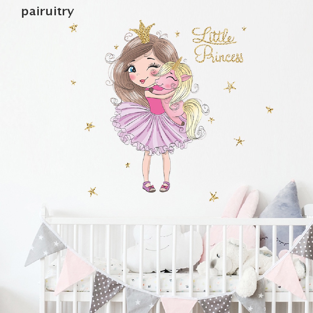 Stiker Dinding Desain princess unicorn Kecil Lucu Untuk Ruang Tamu / Kamar Tidur PRT