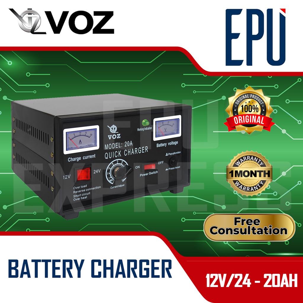 Voz Quick Charger Aki 20A 6v 12v Charge Accu Alat Cas Aki Motor Mobil