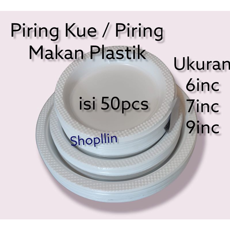 ( 50pcs ) Piring Plastik 6inc / Piring Kue Plastik Putih / Piring kecil