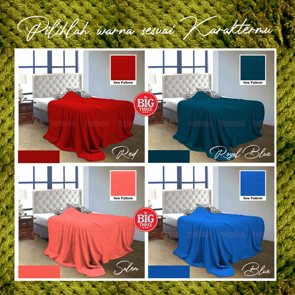 VALLERY Selimut POLOS Luxury 160X200 WARNA Biru Abu Merah Ungu Pink Hijau Coklat Salem - Queen 160