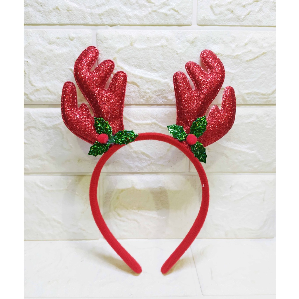 Bando Natal Daun Tanduk Rusa Merah Bando Xmas Perayaan Pesta