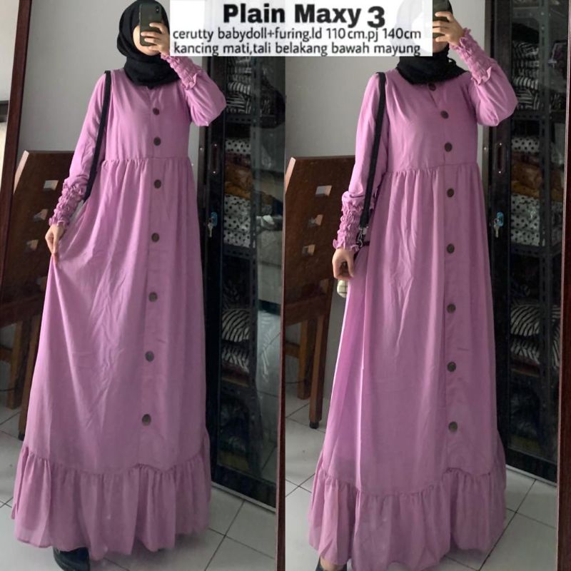 Plain Ceruty / gamis ceruty  sara dress Lilac / gamis polos / sunny catalog